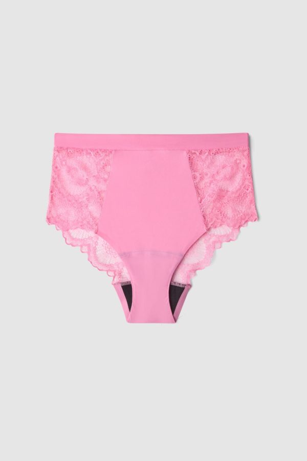 Understatement Underwear - Lace Period Highwaist Briefs - Candy Pink For Sale