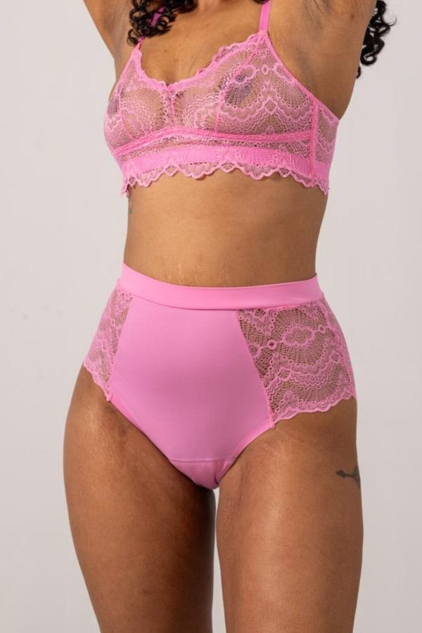 Understatement Underwear - Lace Period Highwaist Briefs - Candy Pink For Sale